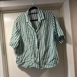 Uniqlo Linen Blend Striped Button-Up Shirt